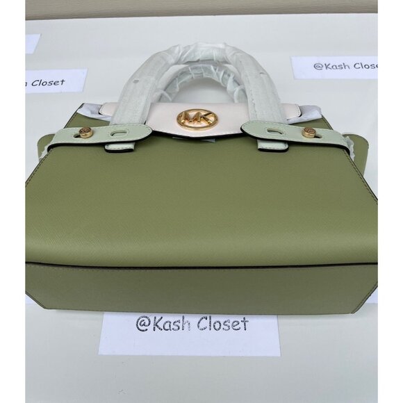 Michael Kors satchel purse carmen medium flap bag color block light sage multi - Picture 6 of 11